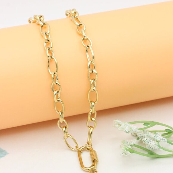 Chunky Gold Link Necklace with Eye Charm – Bold Yellow Jewelry, XPNL0368 - Picture 9 of 12